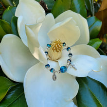 Load image into Gallery viewer, Aqua and Silver Rosary Bracelet