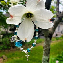 Load image into Gallery viewer, Aqua and Silver Rosary Bracelet