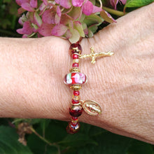 Load image into Gallery viewer, Red and Gold Rosary Bracelet