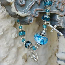 Load image into Gallery viewer, Aqua and Silver Rosary Bracelet