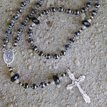 Load image into Gallery viewer, Black and Silver Rosary Beads