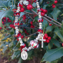 Load image into Gallery viewer, Red and silver Rosary bracelet