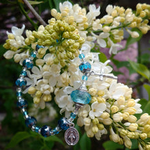 Load image into Gallery viewer, Aqua and Silver Rosary Bracelet