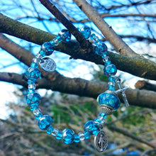Load image into Gallery viewer, Aqua and Silver Rosary Bracelet