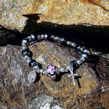 Load image into Gallery viewer, Black and Silver Rosary Bracelet