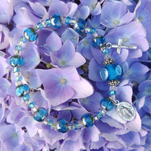 Load image into Gallery viewer, Aqua and Silver Rosary Bracelet