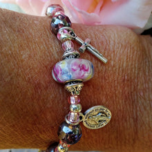 Load image into Gallery viewer, Pink and Silver Rosary Bracelet