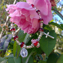 Load image into Gallery viewer, Red and silver Rosary bracelet