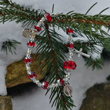Load image into Gallery viewer, Red and silver Rosary bracelet