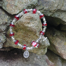 Load image into Gallery viewer, Red and silver Rosary bracelet