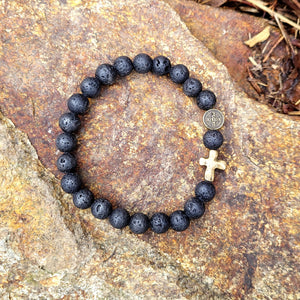 Saint Benedict Lava Stone bracelet