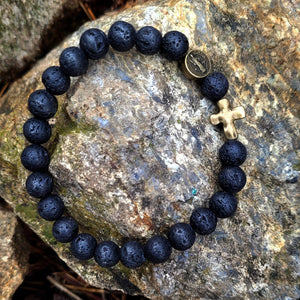 Saint Benedict Lava Stone bracelet