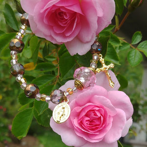Pink and gold Rosary bracelet