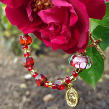 Load image into Gallery viewer, Red and gold Rosary bracelet
