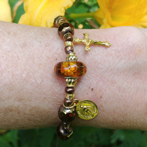 Amber and Gold Rosary Bracelet