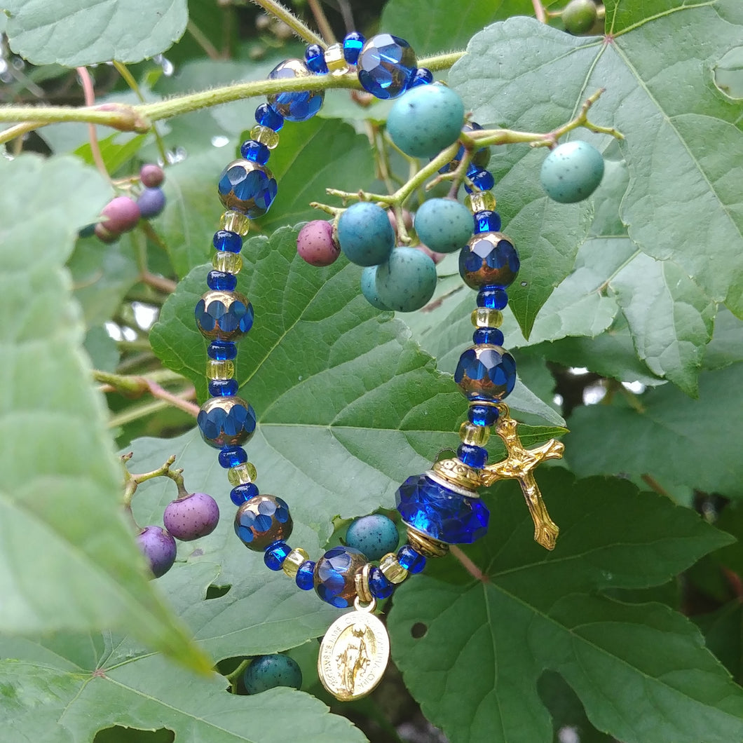 Blue and Gold Rosary Bracelet