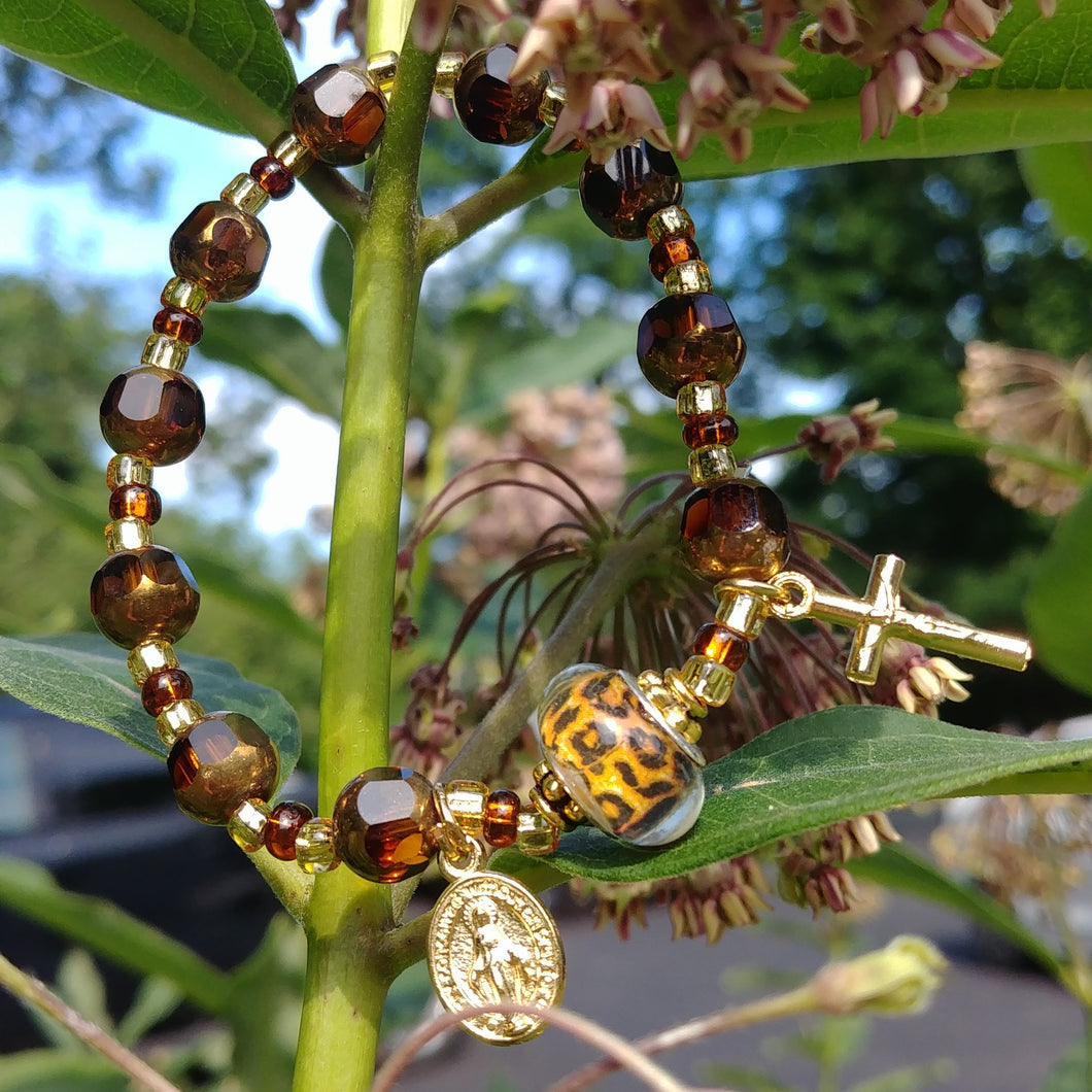 Amber and Gold Rosary Bracelet