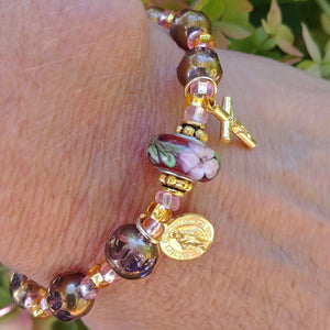Pink and gold Rosary bracelet