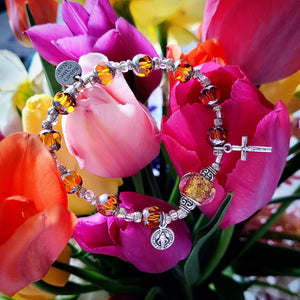 Amber and Silver Rosary Bracelet