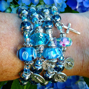 Aqua and Silver Rosary Bracelet