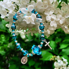 Load image into Gallery viewer, Aqua and Silver Rosary Bracelet

