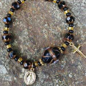 Black and Gold Rosary Bracelet