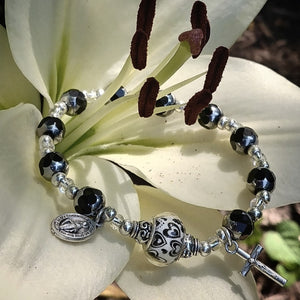 Black and Silver Rosary Bracelet