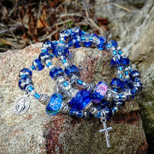 Blue and Silver Rosary Bracelet