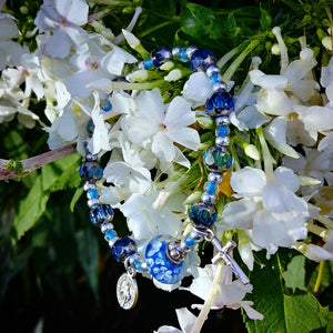 Blue and Silver Rosary Bracelet