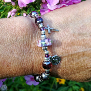 Purple and silver Rosary bracelet