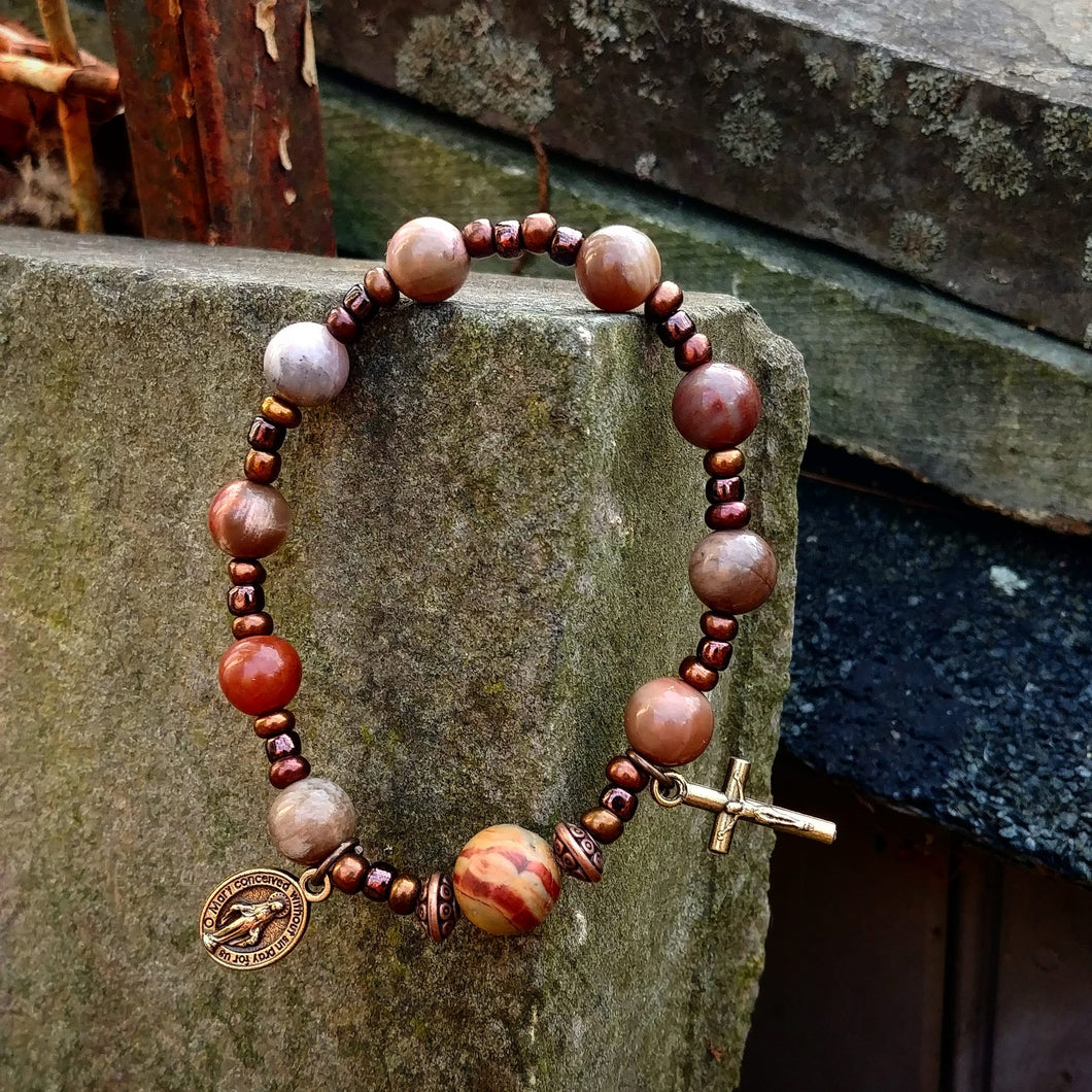 Natural stone and bronze Rosary bracelet