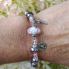Load image into Gallery viewer, Pink and silver Rosary bracelet
