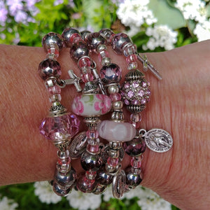 Pink and silver Rosary bracelet