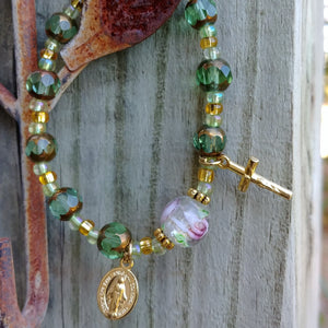 Peridot and gold Rosary bracelet